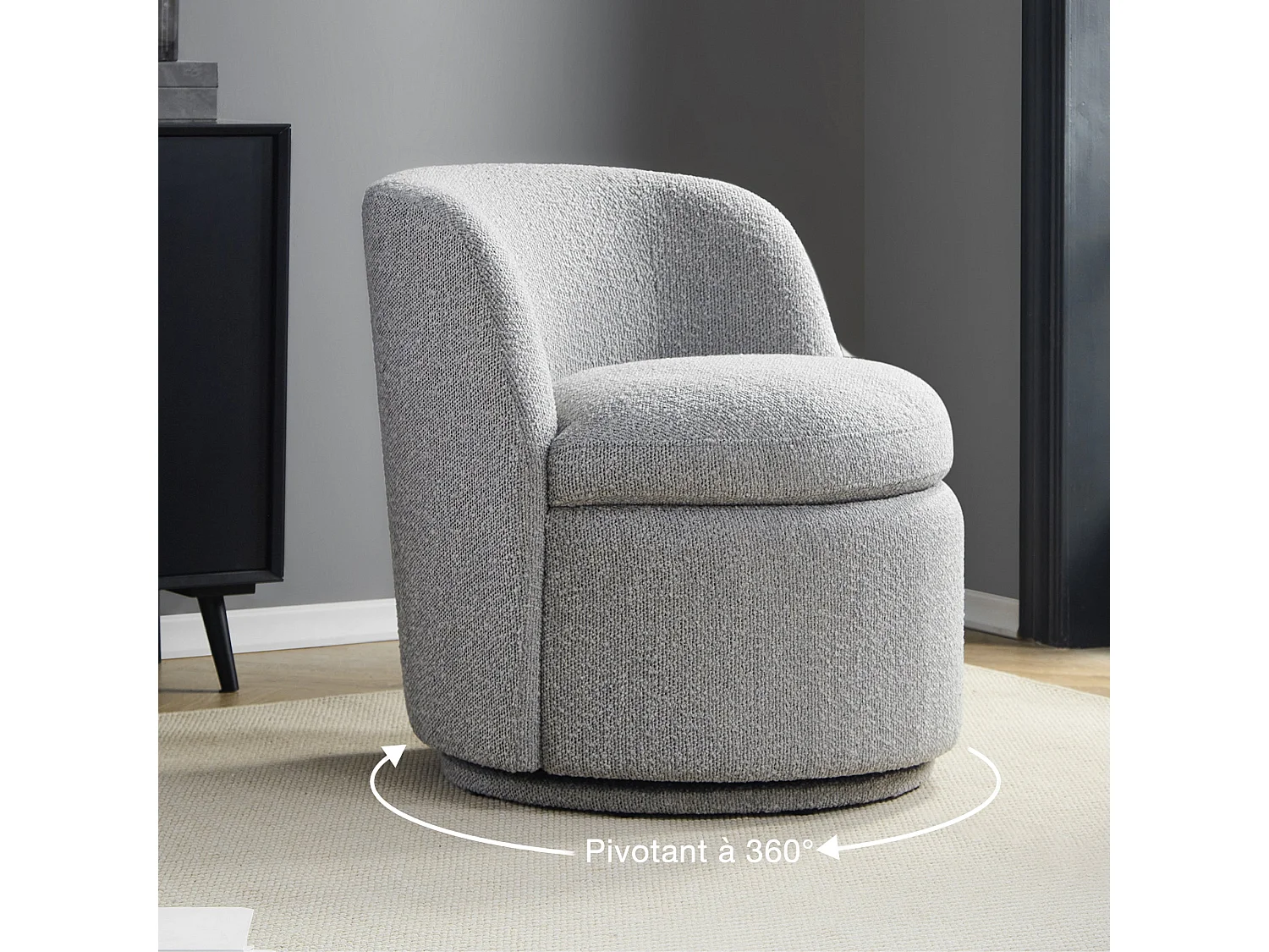 Lot De 2 Fauteuils Baquet Pivotants CHITA, Sièges Rembourrés Confortables En Fausse Angora Certifié FSC, Pour Salon-Gris