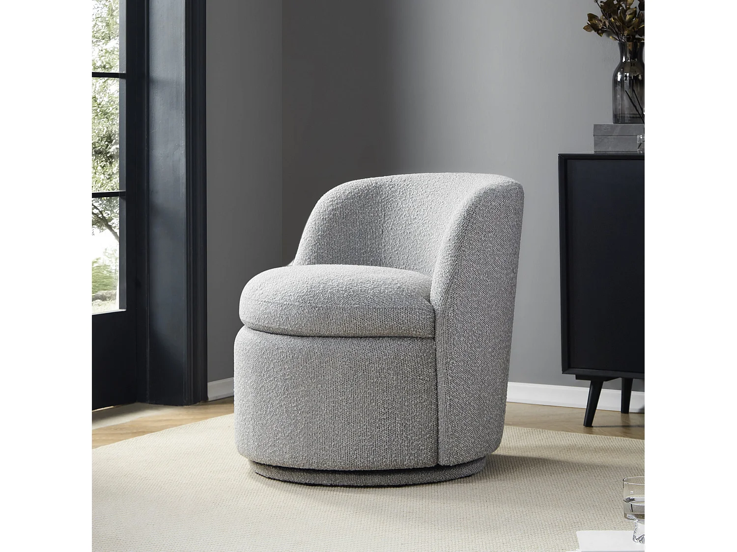 Lot De 2 Fauteuils Baquet Pivotants CHITA, Sièges Rembourrés Confortables En Fausse Angora Certifié FSC, Pour Salon-Gris