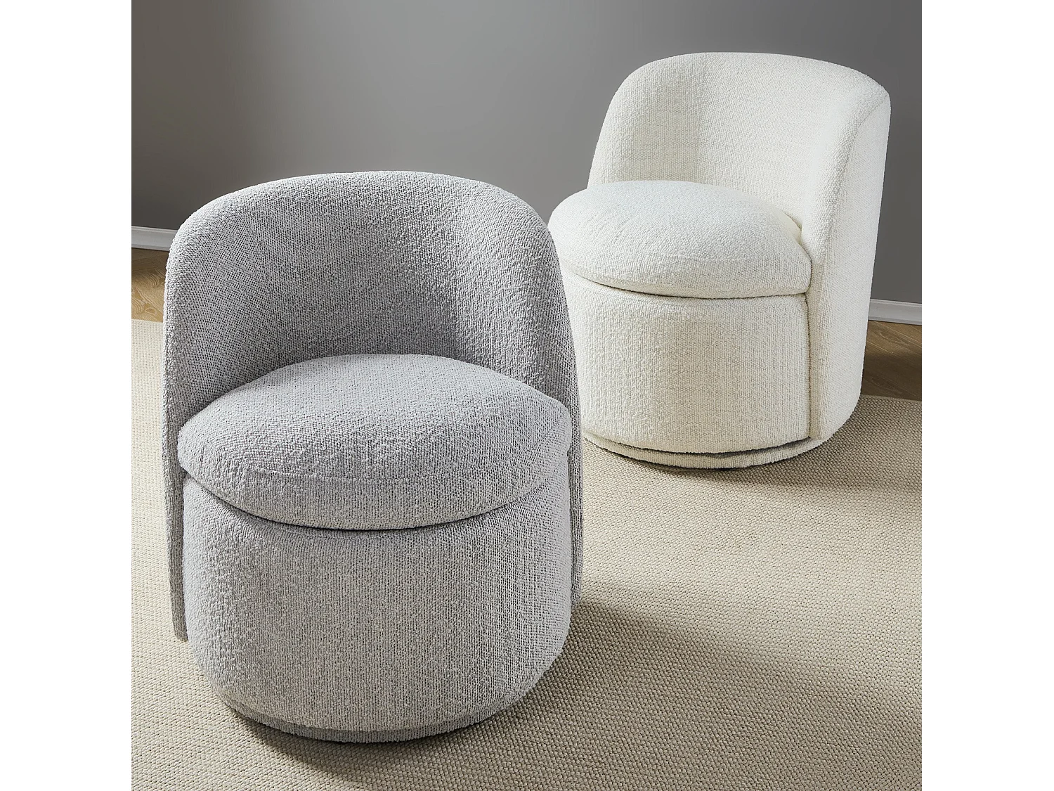 Lot De 2 Fauteuils Baquet Pivotants CHITA, Sièges Rembourrés Confortables En Fausse Angora Certifié FSC, Pour Salon-Gris