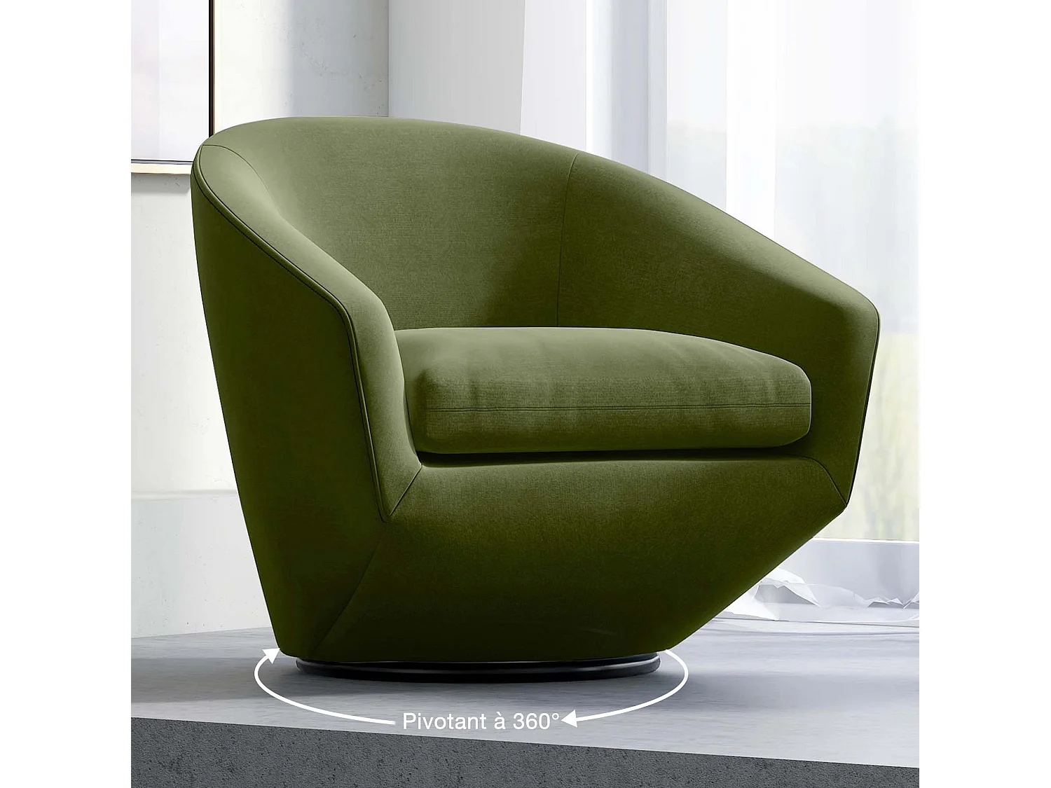Fauteuil Pivotant CHITA, Tissu Velours, Pour Salon, Fauteuil Rond Avec Base Métallique-Vert