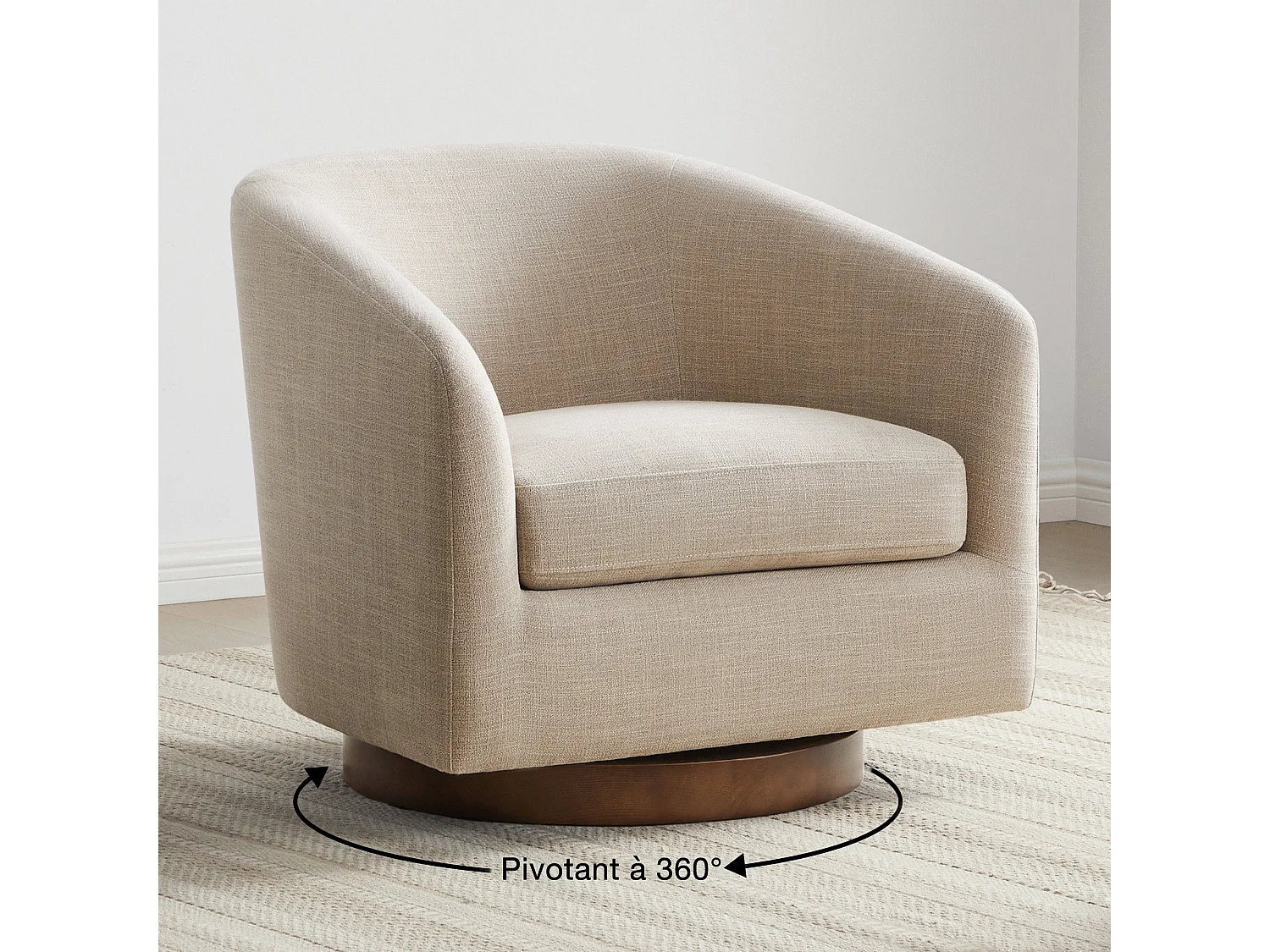 Fauteuil Pivotant CHITA, Siège Baquet Rembourré En Tissu Certifié FSC, Pour Salon-Beige
