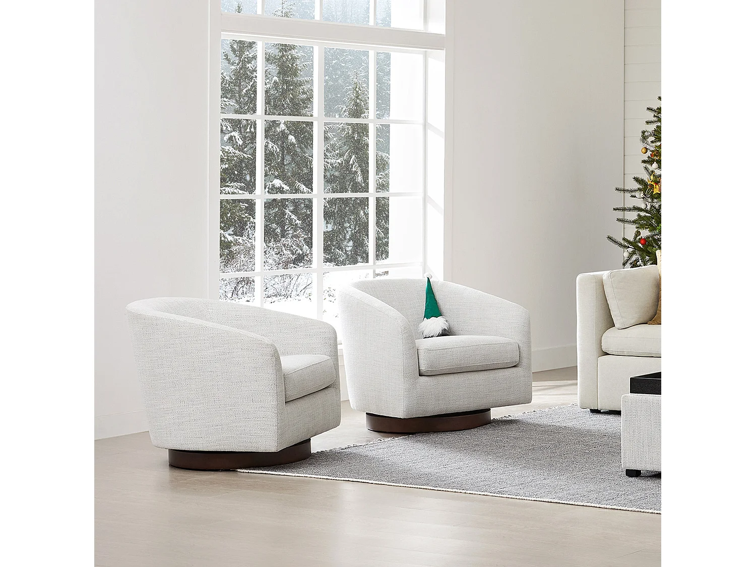 Lot De 2 Fauteuils Pivotants CHITA, Sièges Baquet Rembourrés En Tissu Certifié FSC, Pour Salon-Blanc