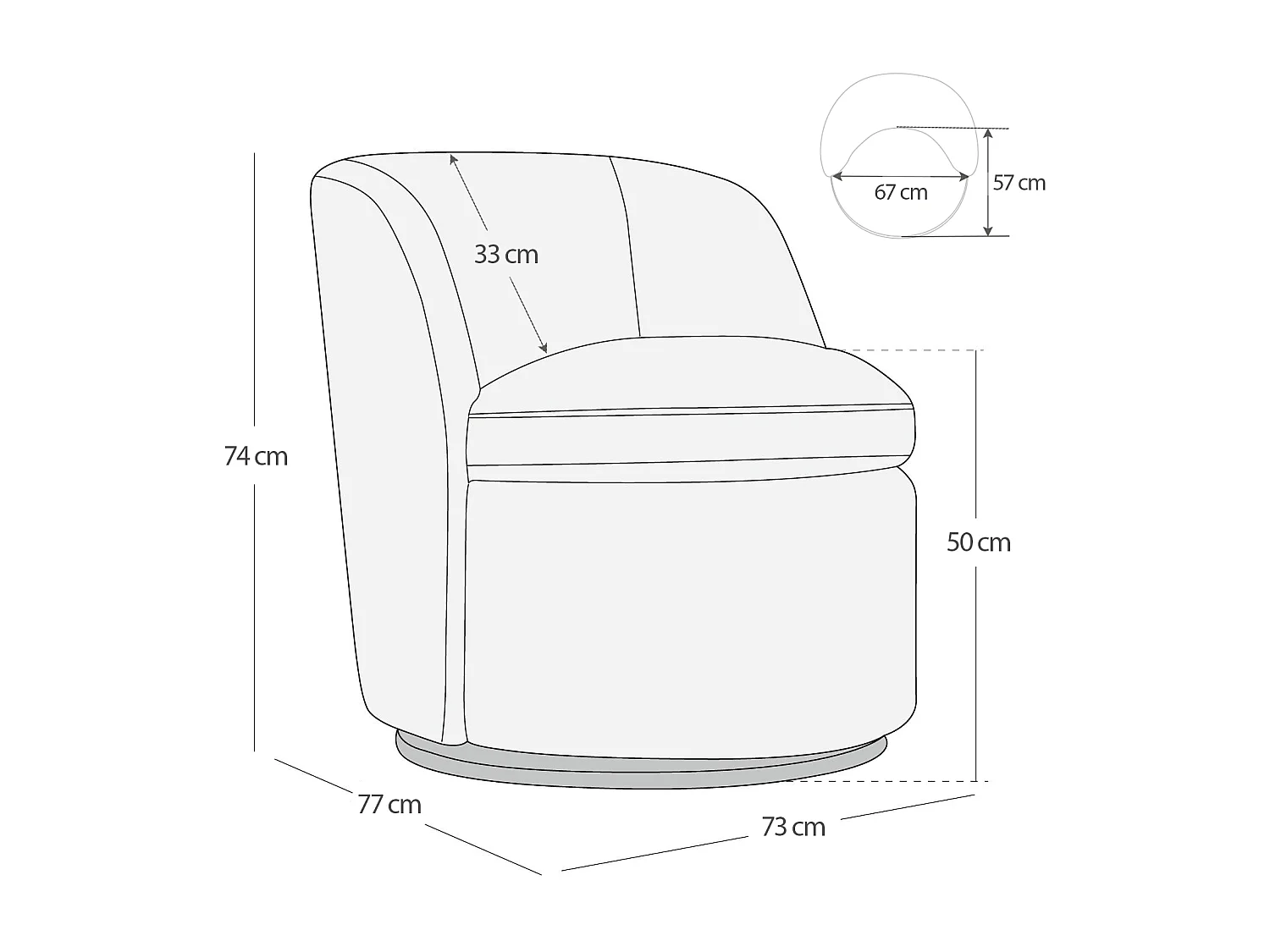 Fauteuil Baquet Pivotant CHITA, Siège Rembourré Confortable En Fausse Angora Certifié FSC, Pour Salon-Gris