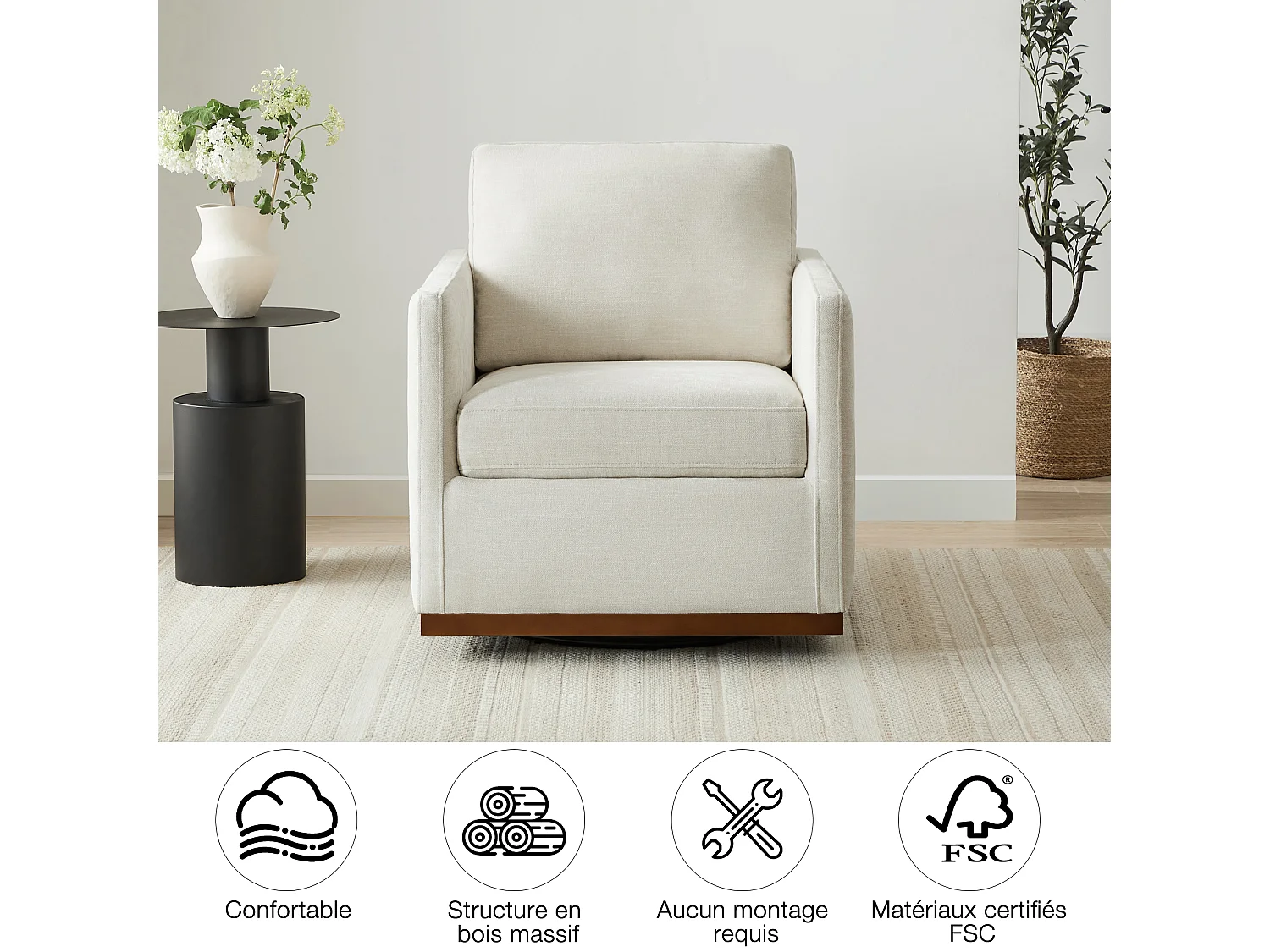 Lot De 2 Fauteuils Pivotants En Cuir Véritable CHITA, Fauteuils Modernes Médiévaux Certifiés FSC Pour Salon Et Chambre, Entièrement Assemblé, Assise Sellier-Blanc