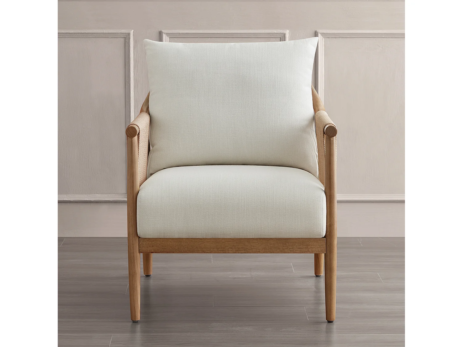 Lot de 2 Fauteuil, Style bohème, Accoudoirs en bois massif, Modèle moderne, Pour salon et chambre