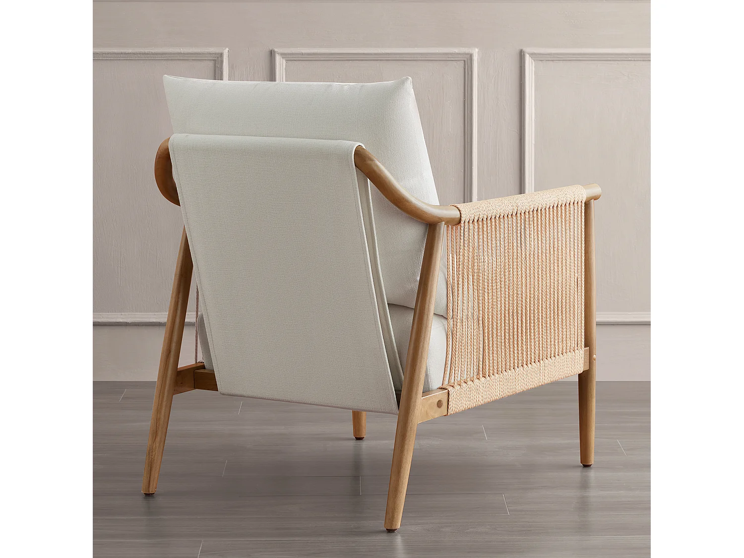 Lot de 2 Fauteuil, Style bohème, Accoudoirs en bois massif, Modèle moderne, Pour salon et chambre