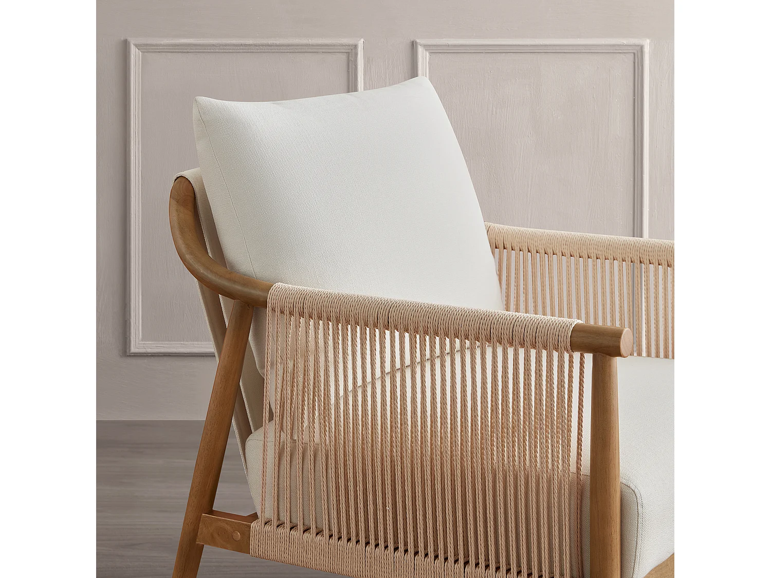 Lot de 2 Fauteuil, Style bohème, Accoudoirs en bois massif, Modèle moderne, Pour salon et chambre