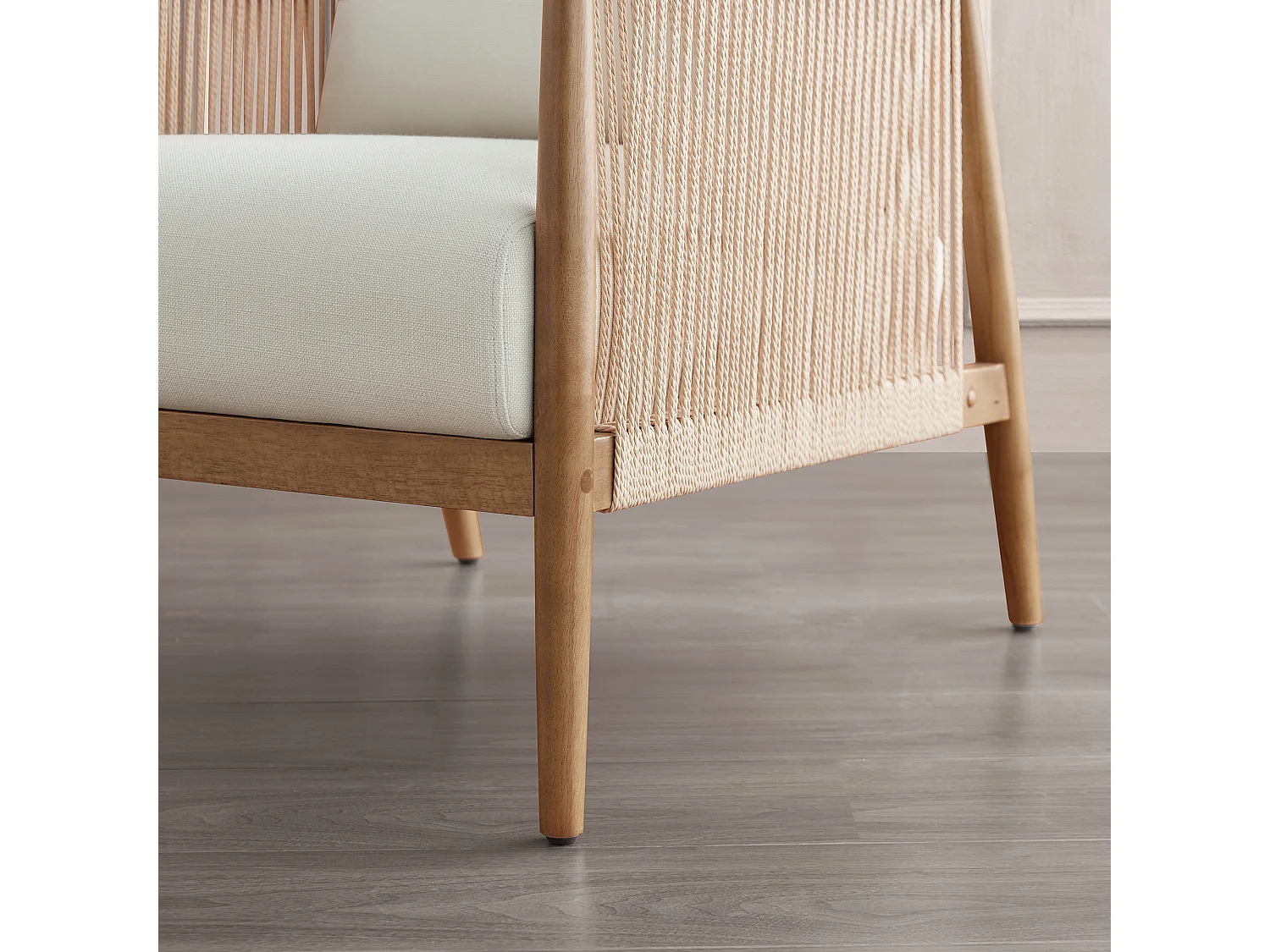 Lot de 2 Fauteuil, Style bohème, Accoudoirs en bois massif, Modèle moderne, Pour salon et chambre