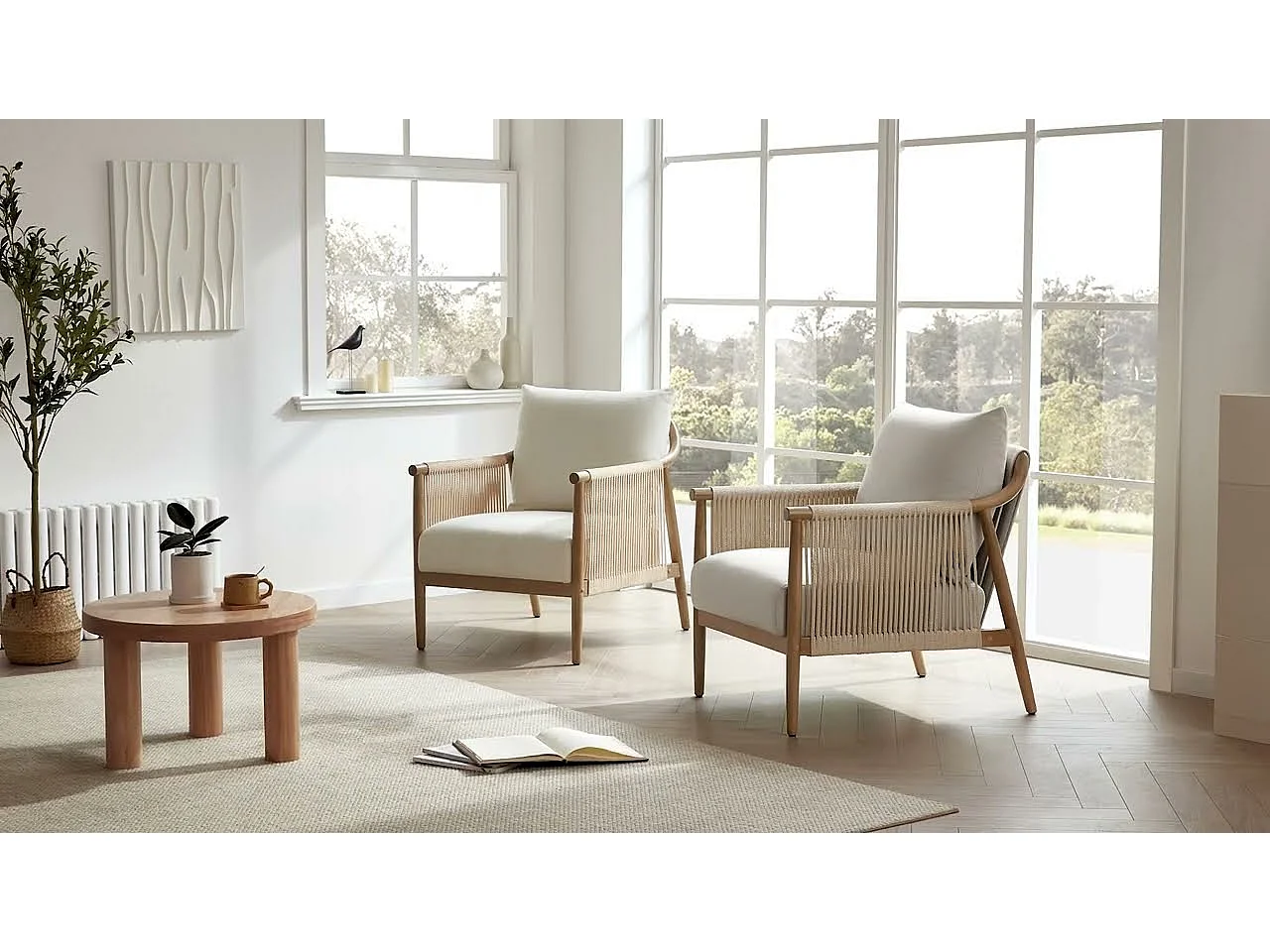 Fauteuil – Style bohème – Accoudoirs en bois massif – Modèle moderne – Pour salon et chambre