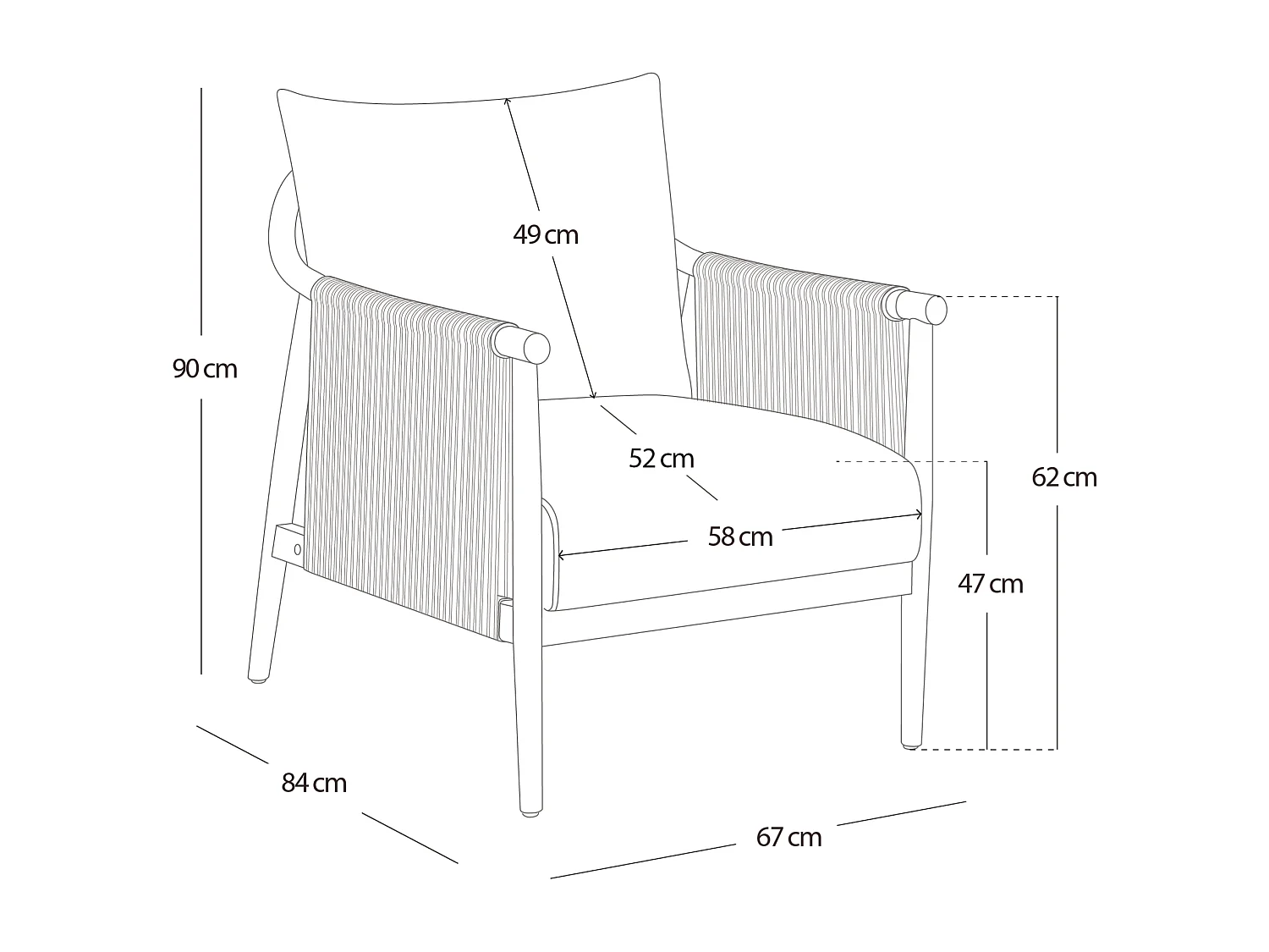 Fauteuil – Style bohème – Accoudoirs en bois massif – Modèle moderne – Pour salon et chambre