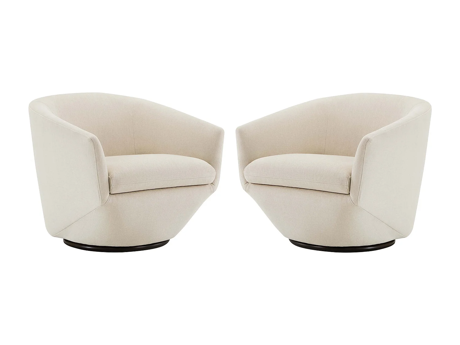 Lot De 2 Fauteuils Pivotants CHITA, Tissu Velours, Pour Salon, Fauteuils Ronds Avec Base Métallique-Blanc