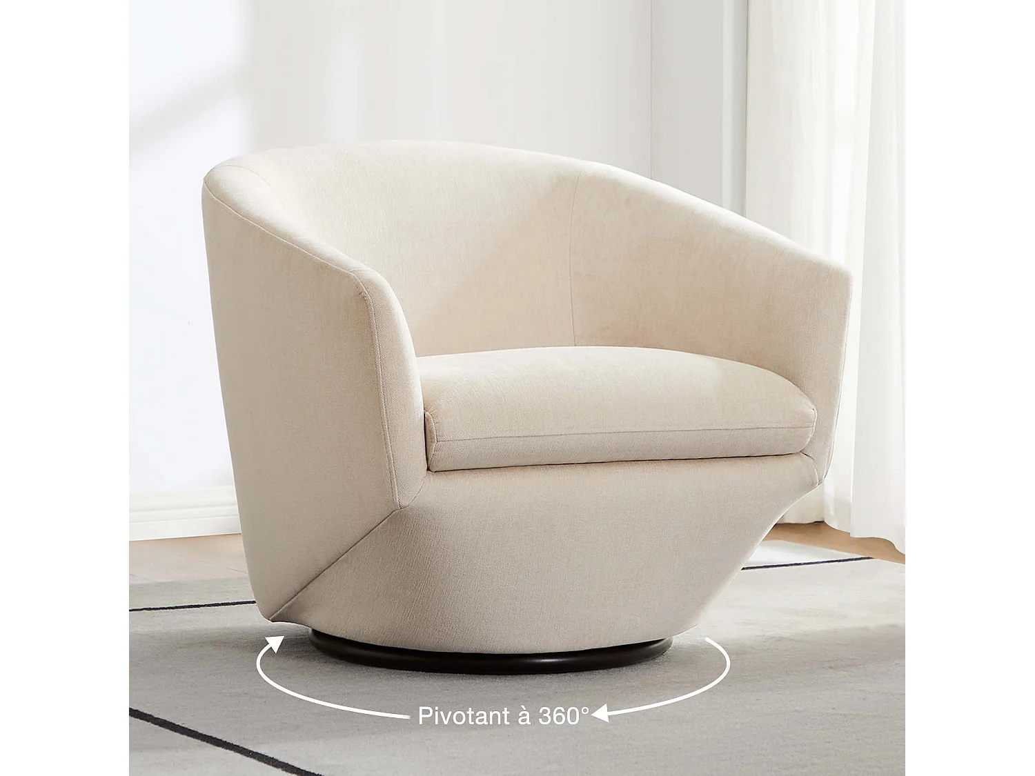 Lot De 2 Fauteuils Pivotants CHITA, Tissu Velours, Pour Salon, Fauteuils Ronds Avec Base Métallique-Blanc