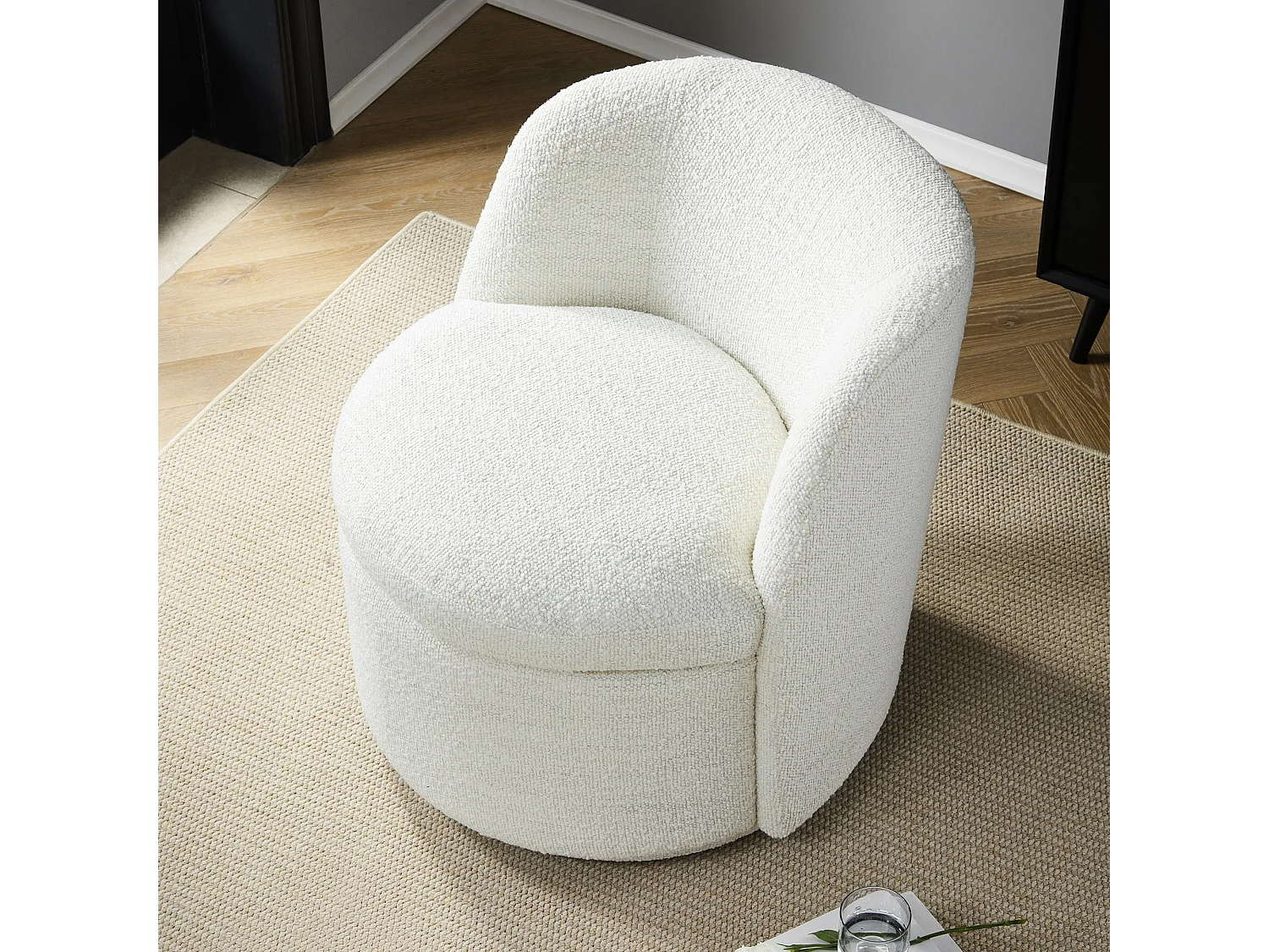 Lot De 2 Fauteuils Baquet Pivotants CHITA, Sièges Rembourrés Confortables En Fausse Angora Certifié FSC, Pour Salon-Blanc