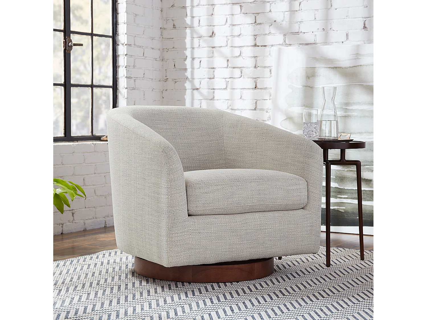 Fauteuil Pivotant CHITA, Siège Baquet Rembourré En Tissu Certifié FSC, Pour Salon-Blanc