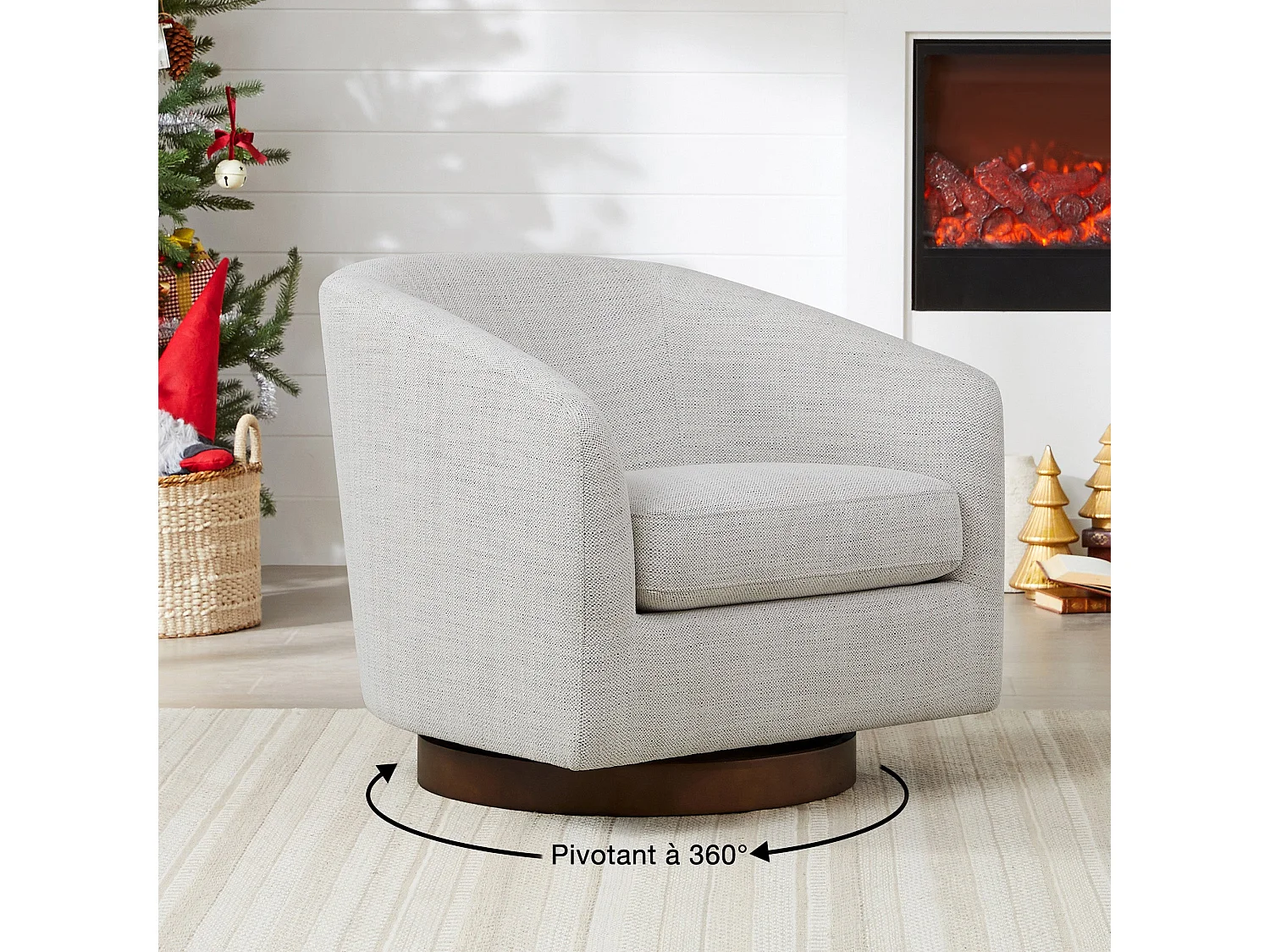 Fauteuil Pivotant CHITA, Siège Baquet Rembourré En Tissu Certifié FSC, Pour Salon-Blanc