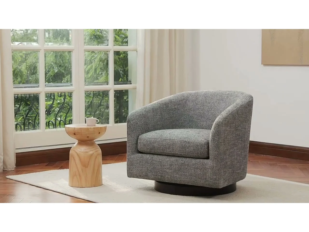Fauteuil Pivotant CHITA, Siège Baquet Rembourré En Tissu Certifié FSC, Pour Salon-Blanc