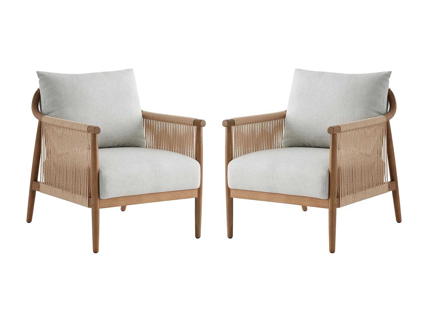 Lot de 2 Fauteuil, Style bohème, Accoudoirs en bois massif, Modèle moderne, Pour salon et chambre