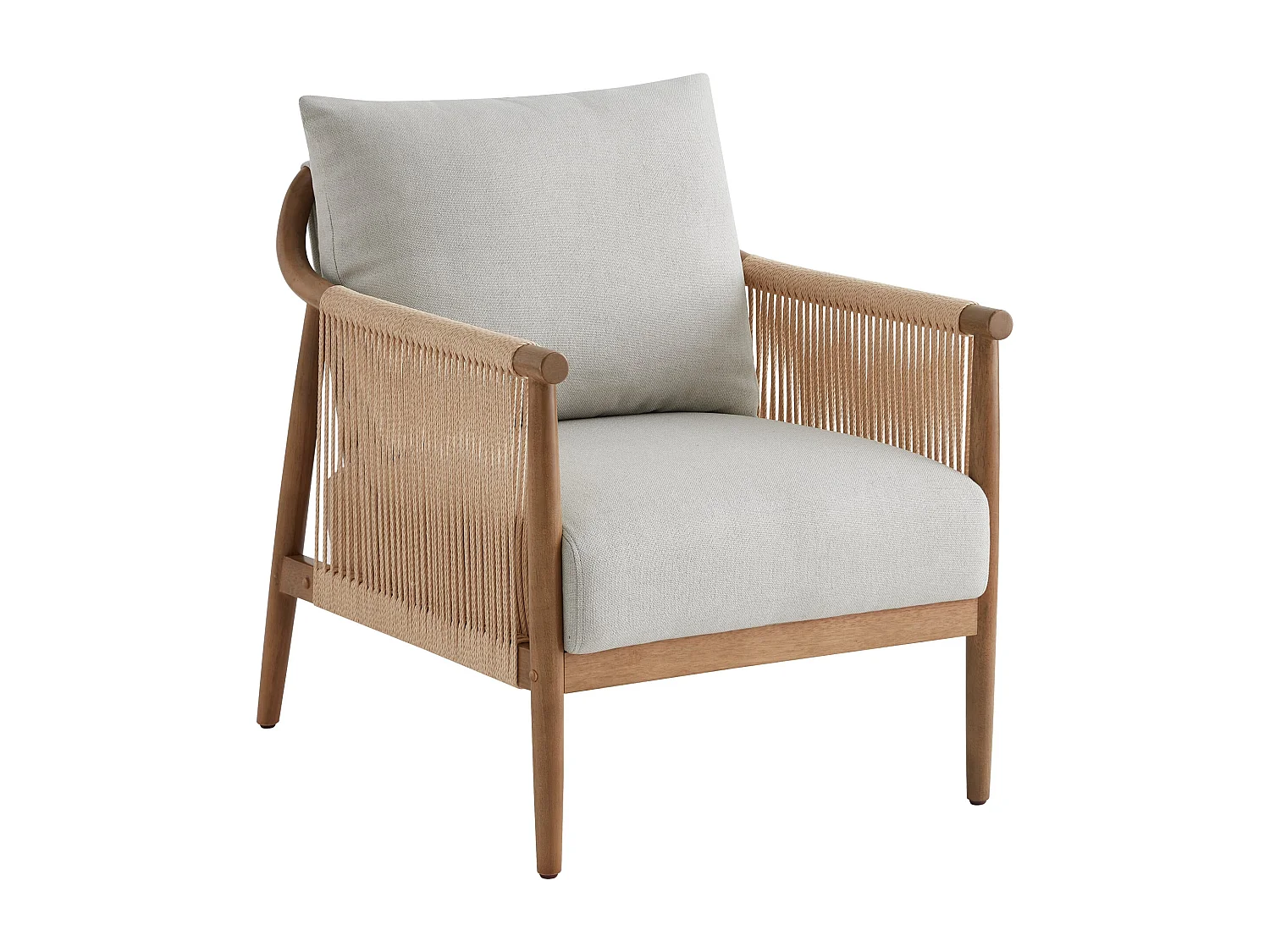 Lot de 2 Fauteuil, Style bohème, Accoudoirs en bois massif, Modèle moderne, Pour salon et chambre