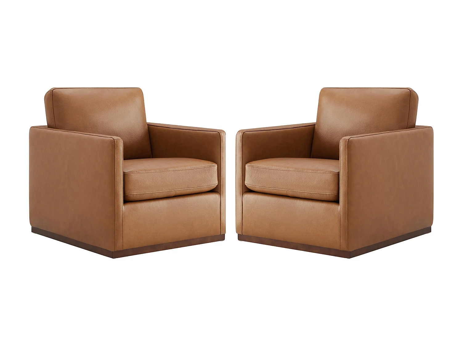 Lot De 2 Fauteuils Pivotants En Cuir Véritable CHITA, Fauteuils Modernes Médiévaux Certifiés FSC Pour Salon Et Chambre, Entièrement Assemblé, Assise Sellier-Marron