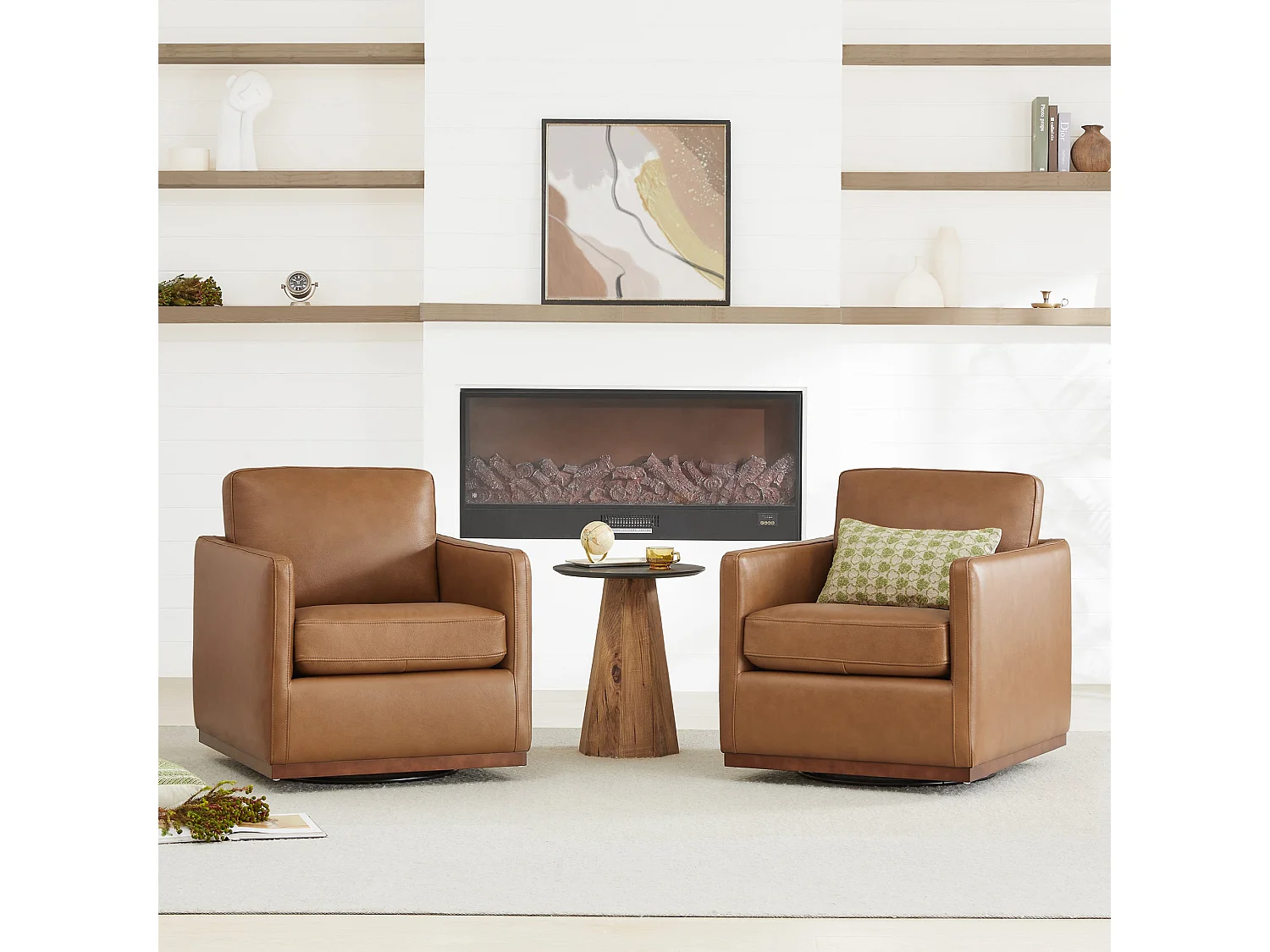 Lot De 2 Fauteuils Pivotants En Cuir Véritable CHITA, Fauteuils Modernes Médiévaux Certifiés FSC Pour Salon Et Chambre, Entièrement Assemblé, Assise Sellier-Marron
