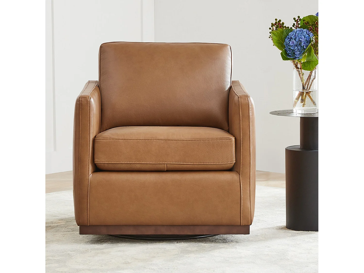 Lot De 2 Fauteuils Pivotants En Cuir Véritable CHITA, Fauteuils Modernes Médiévaux Certifiés FSC Pour Salon Et Chambre, Entièrement Assemblé, Assise Sellier-Marron