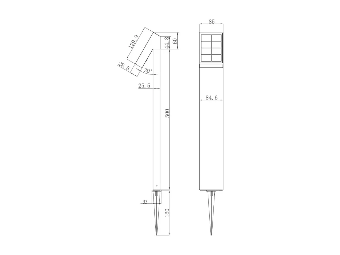 Luz LED solar para jardín, 500 lm, IP65, con poste y sensor crepuscular (3000 K)