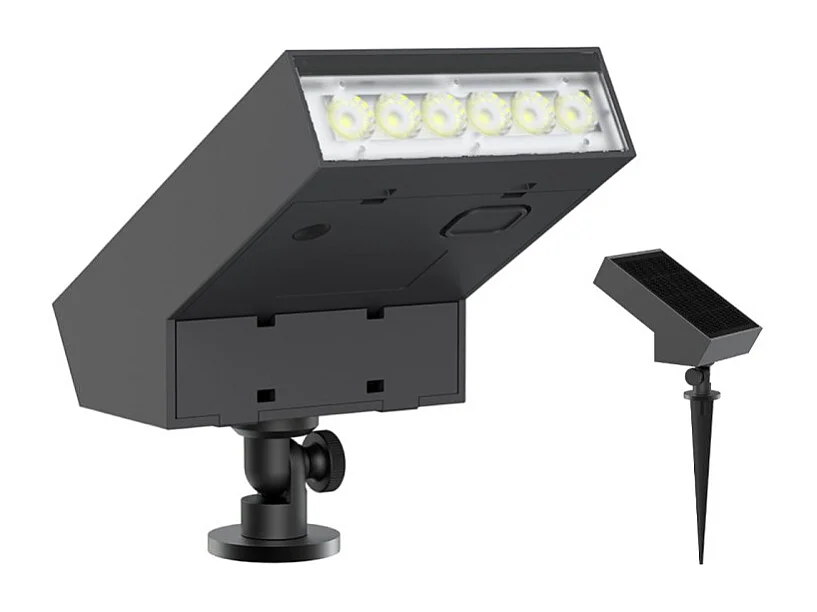 Foco LED solar para jardín, 500 lm, IP65, con pincho y sensor crepuscular (3000 K)