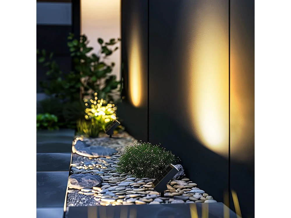 Foco LED solar para jardín, 500 lm, IP65, con pincho y sensor crepuscular (3000 K)