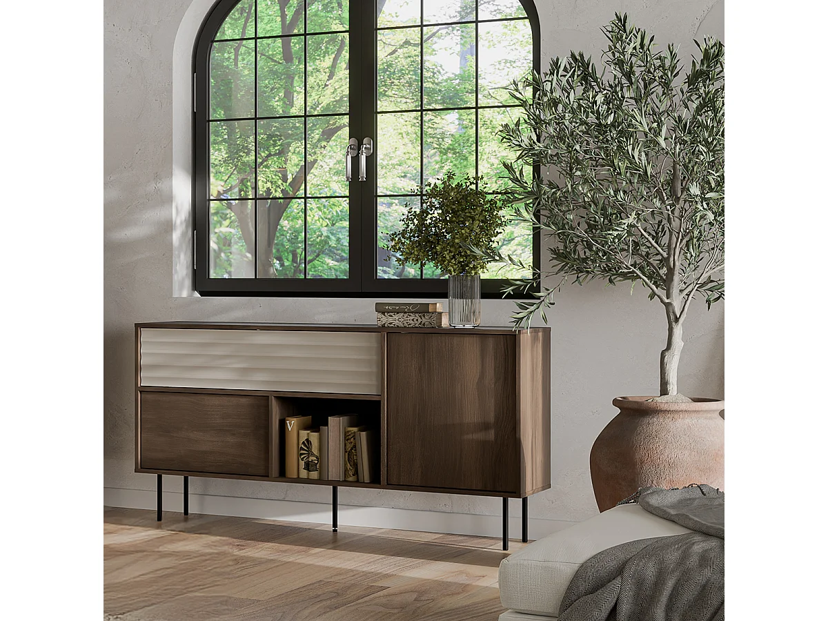 Buffet 2 portes 1 tiroir Astra Bois foncé et Cachemire