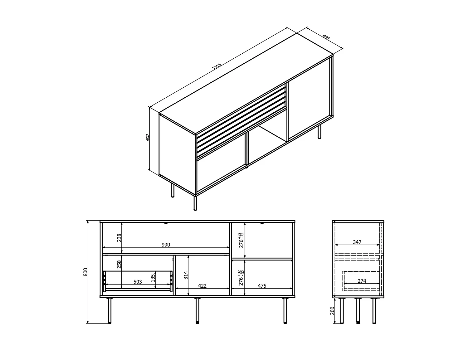 Buffet 2 portes 1 tiroir Astra Bois foncé et Cachemire