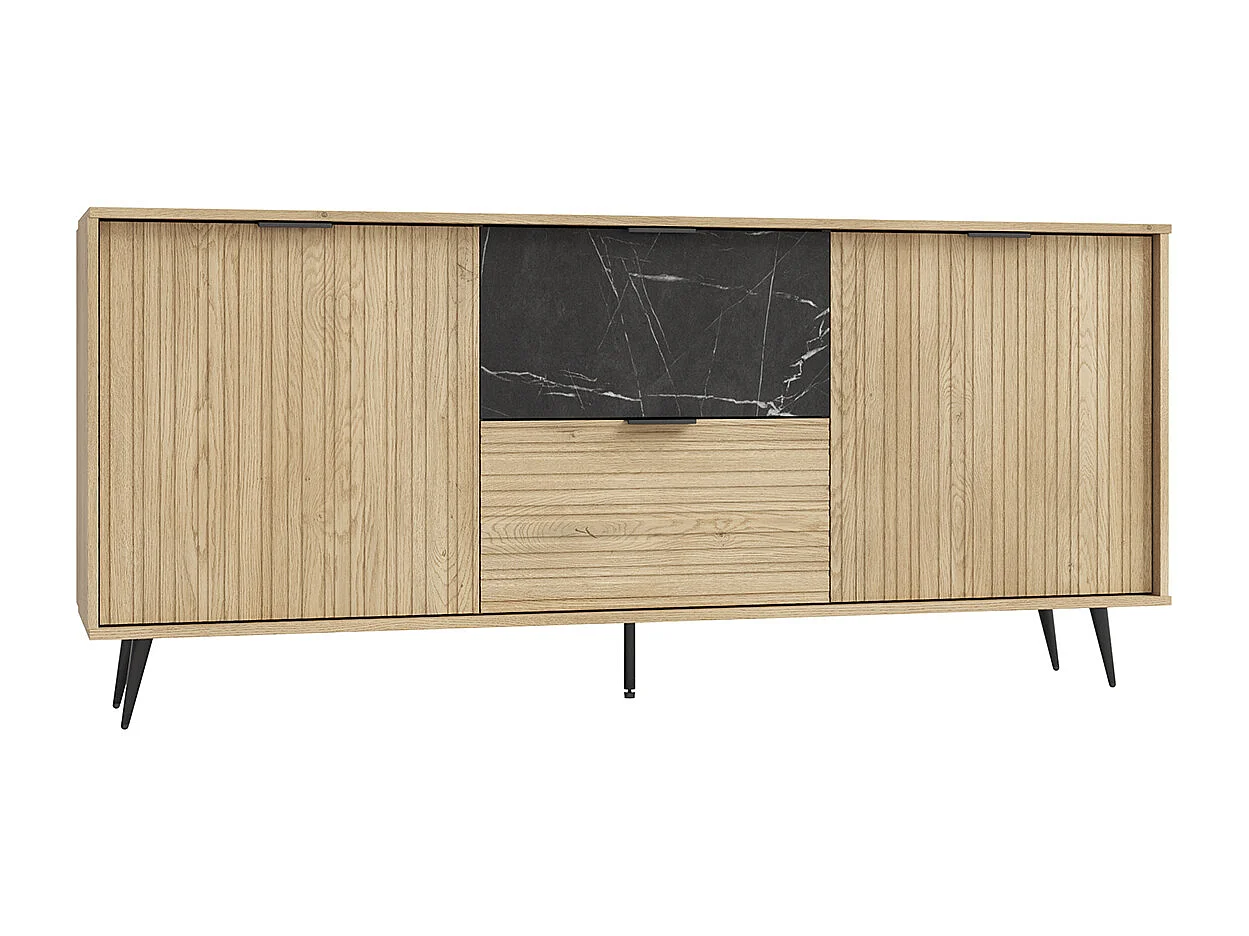 Buffet long 2 portes 2 tiroirs Luka Bois et Noir