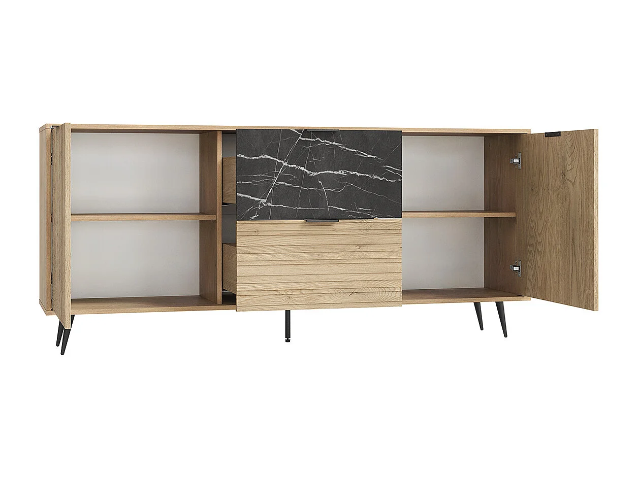 Buffet long 2 portes 2 tiroirs Luka Bois et Noir