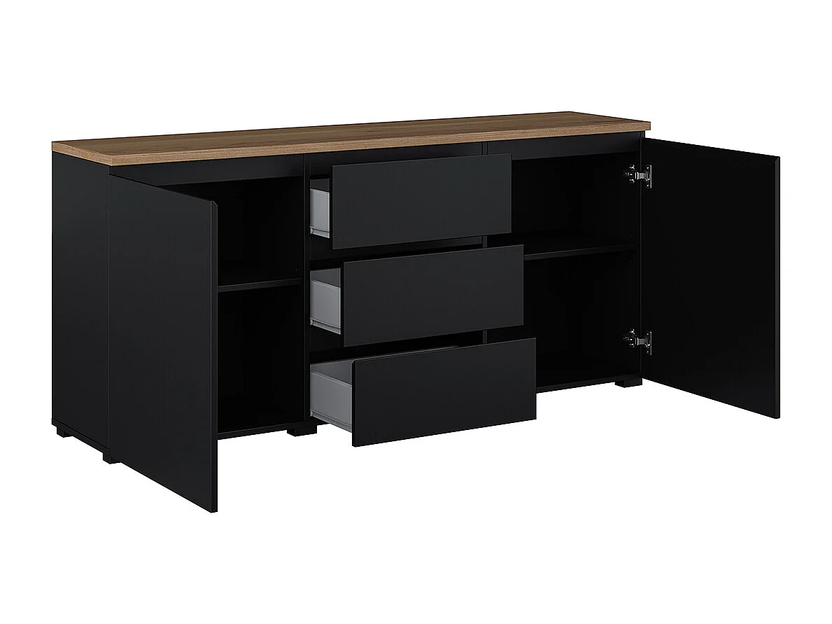 Buffet 2 portes 3 tiroirs Liko Noir et Bois