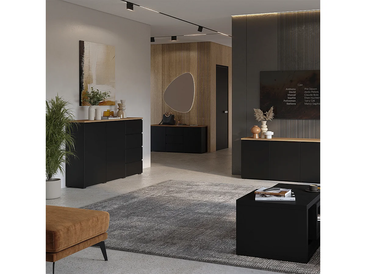 Buffet 2 portes 3 tiroirs Liko Noir et Bois