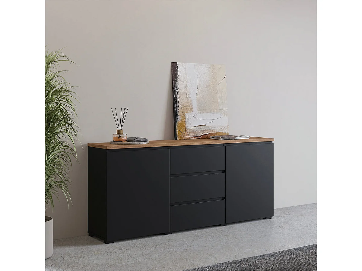 Liko Black and Wood 2-door 3-drawer sideboard