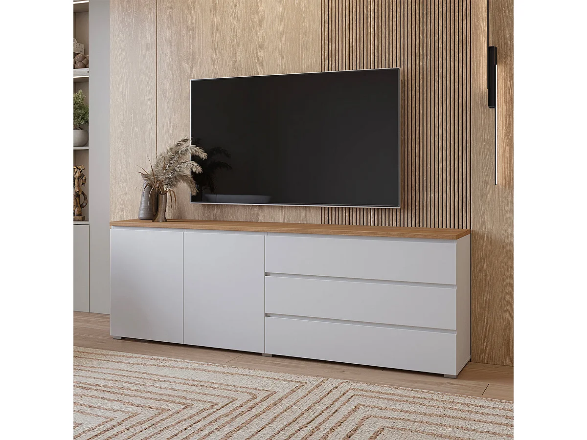 Liko White and Wood 2-door 3-drawer long sideboard