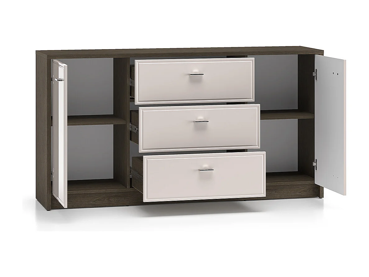 Buffet 2 portes 3 tiroirs Kaius Cachemire et Bois foncé