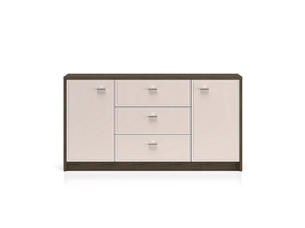 Kaius Cashmere and Dark Wood 2-door 3-drawer sideboard