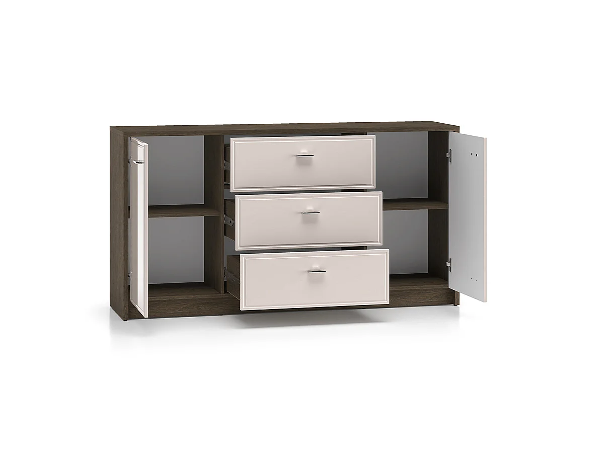 Kaius Cashmere and Dark Wood 2-door 3-drawer sideboard