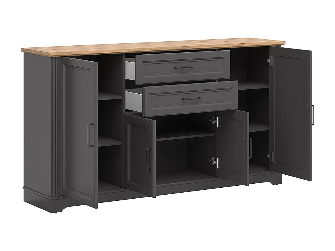Anrichte mit 4 Türen und 2 Schubladen Charlie Gris Anthracite