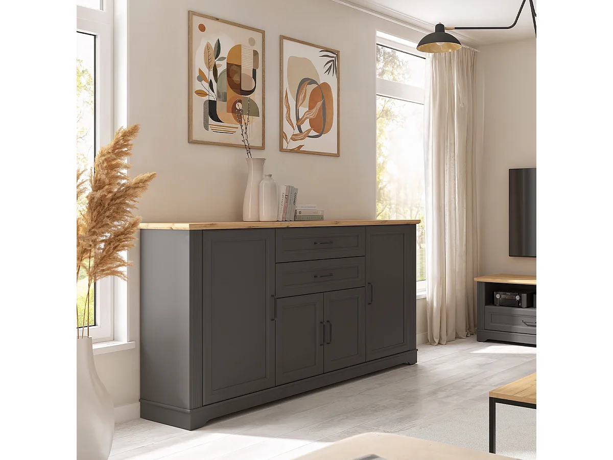 Anrichte mit 4 Türen und 2 Schubladen Charlie Gris Anthracite