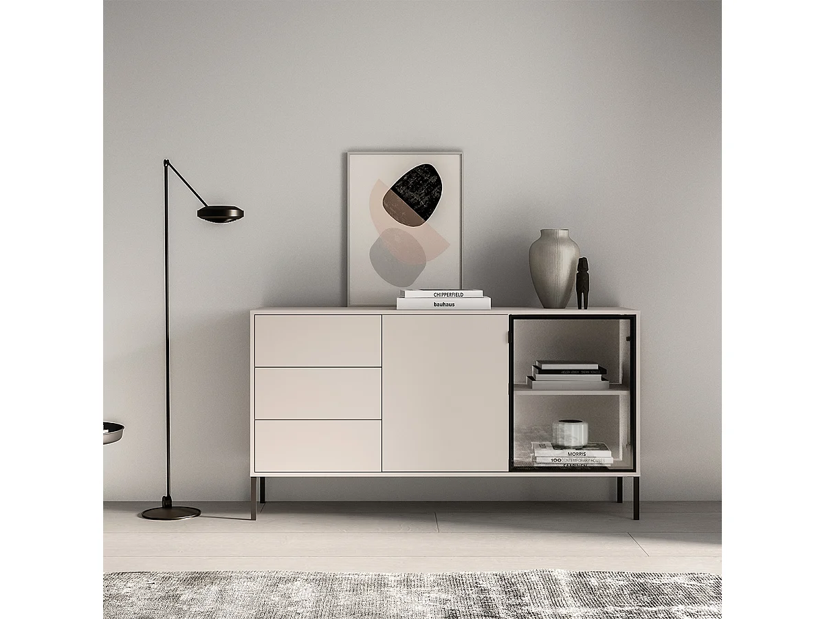 Buffet 2 portes 3 tiroirs Paige Cachemire et Noir