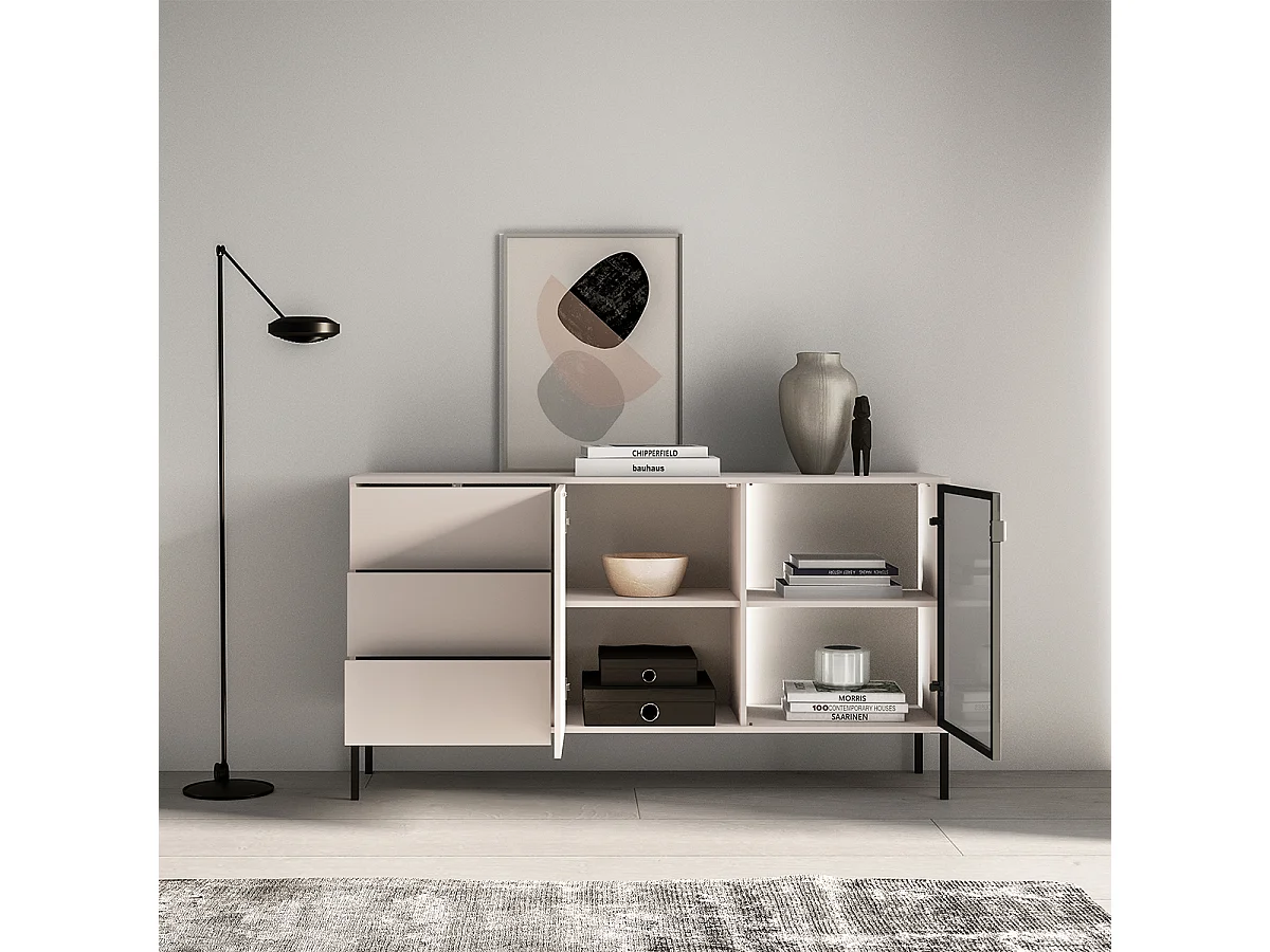 Buffet 2 portes 3 tiroirs Paige Cachemire et Noir