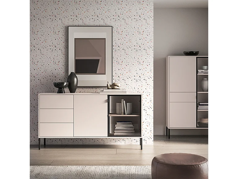 Buffet 2 portes 3 tiroirs Paige Cachemire et Noir