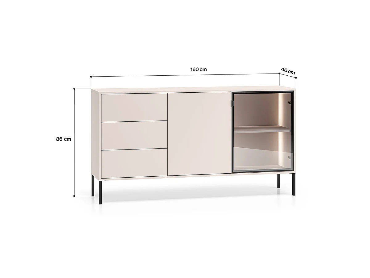 Buffet 2 portes 3 tiroirs LED inclus Paige Cachemire et Noir