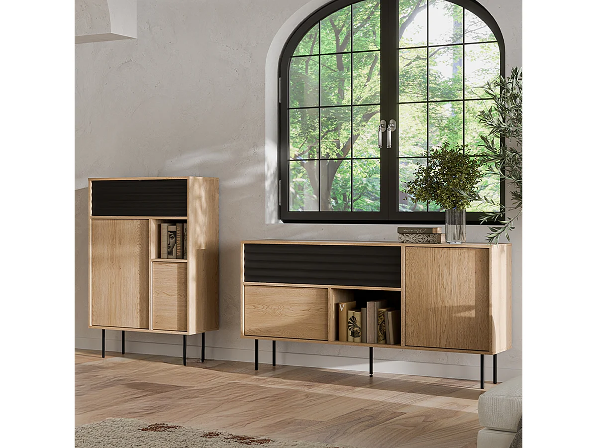 Buffet 2 portes 1 tiroir Astra Bois et Noir