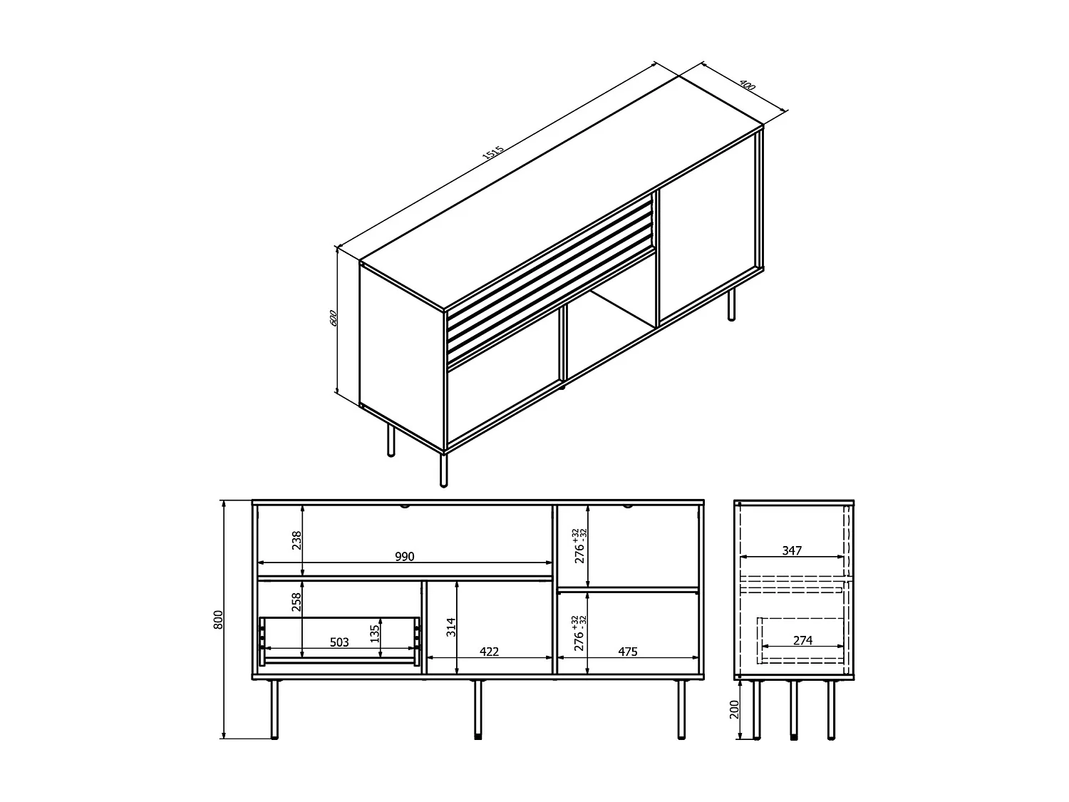 Buffet 2 portes 1 tiroir Astra Bois et Noir