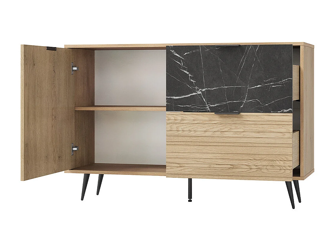 Buffet 1 porte 2 tiroirs Luka Bois et Noir