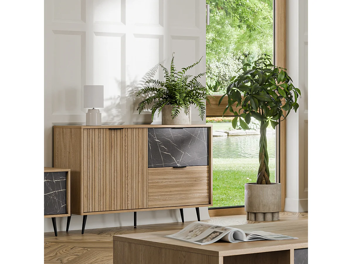 Buffet 1 porte 2 tiroirs Luka Bois et Noir