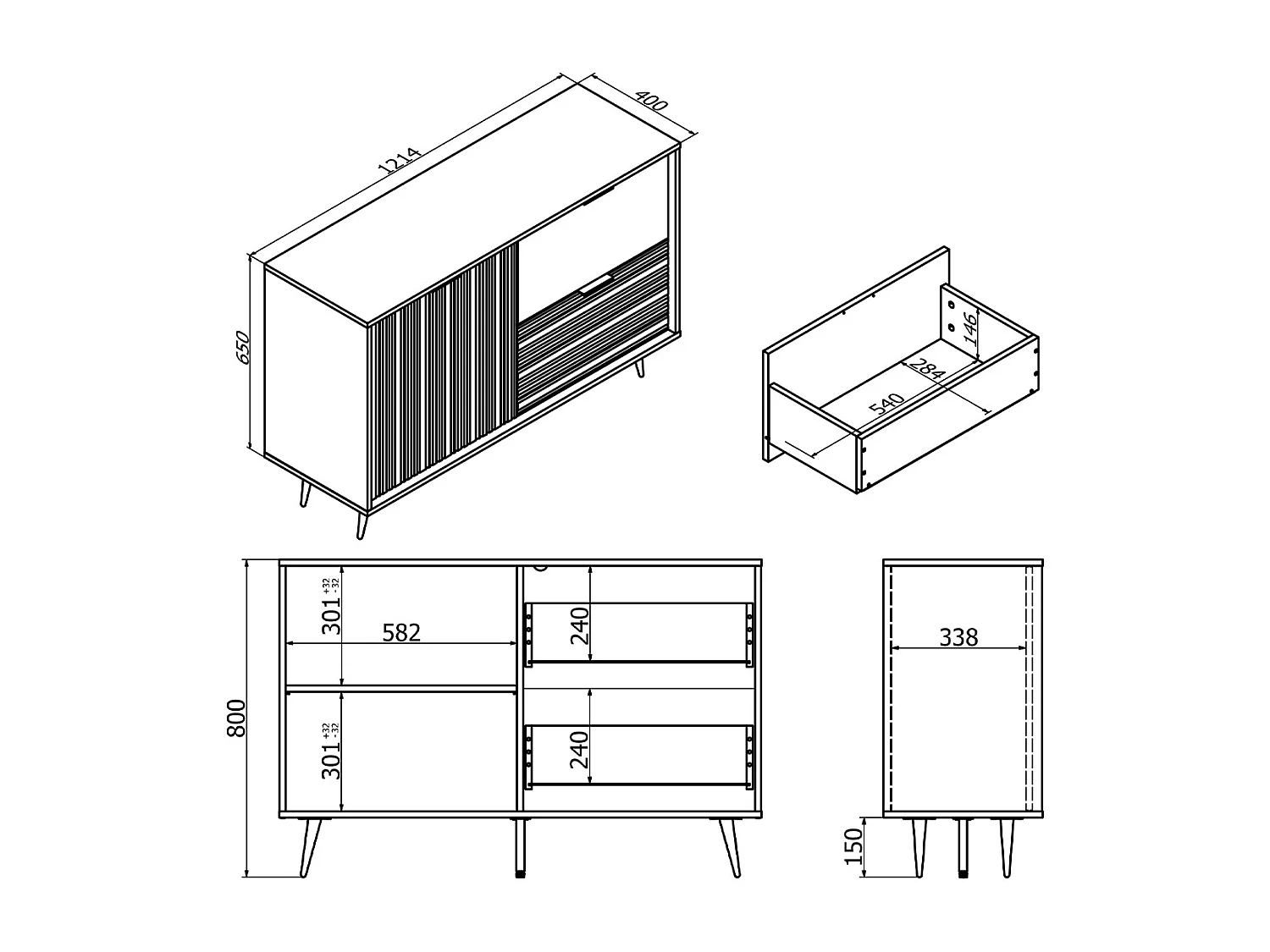 Buffet 1 porte 2 tiroirs Luka Bois et Noir
